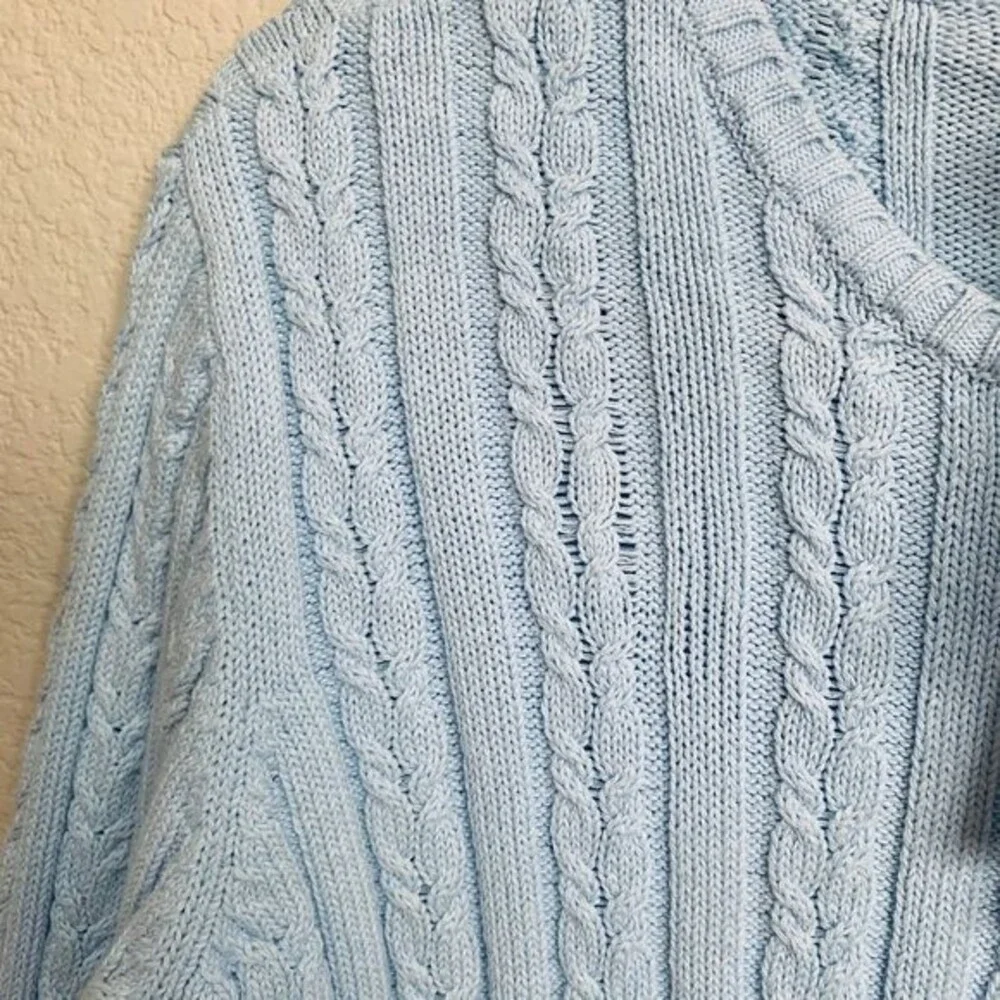 Anne Klein blue sweater Long sleeve crew neck cable knit cottagecore size L